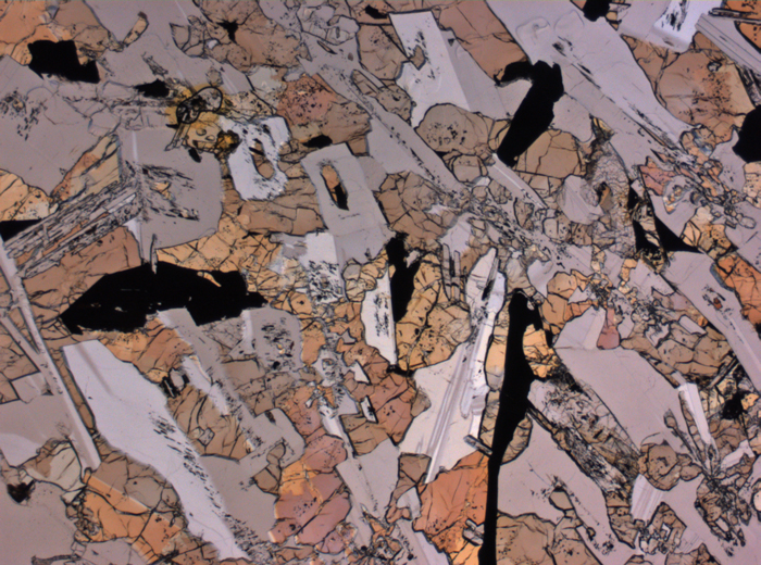 Thin Section Photograph of Apollo 12 Sample 12007,12 in Plane-Polarized Light at 2.5x Magnification and 2.85 mm Field of View (View #2)