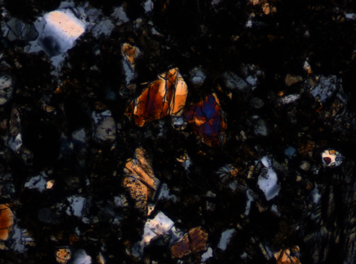 Thin Section Photograph of Apollo 12 Sample 12010,28 in Cross-Polarized Light at 10x Magnification and 0.7 mm Field of View (View #4)