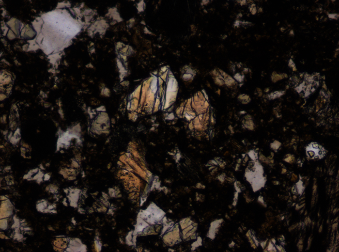 Thin Section Photograph of Apollo 12 Sample 12010,28 in Plane-Polarized Light at 10x Magnification and 0.7 mm Field of View (View #4)