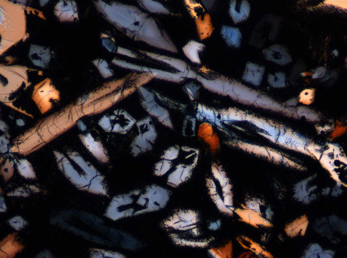Thin Section Photograph of Apollo 12 Sample 12015,14 in Cross-Polarized Light at 10x Magnification and 0.7 mm Field of View (View #2)