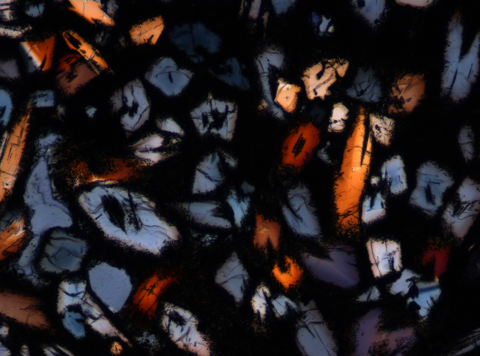 Thin Section Photograph of Apollo 12 Sample 12015,14 in Cross-Polarized Light at 10x Magnification and 0.7 mm Field of View (View #4)