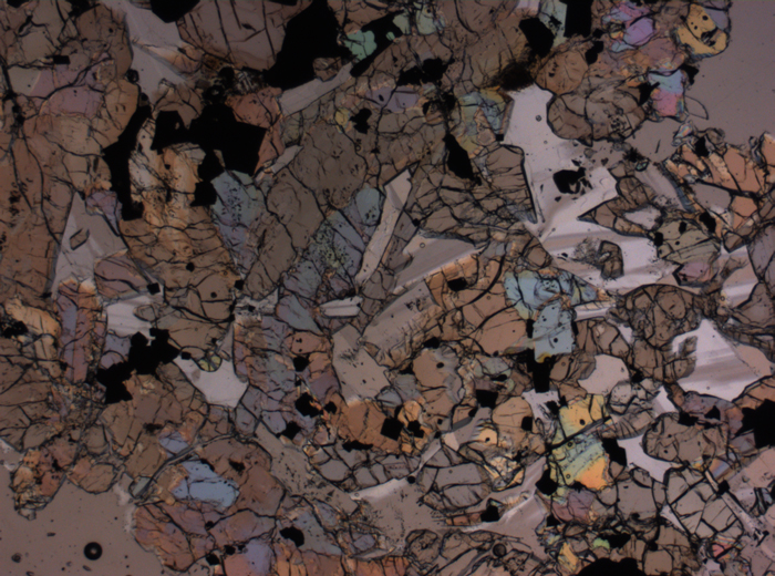Thin Section Photograph of Apollo 12 Sample 12016,14 in Plane-Polarized Light at 2.5x Magnification and 2.85 mm Field of View (View #2)