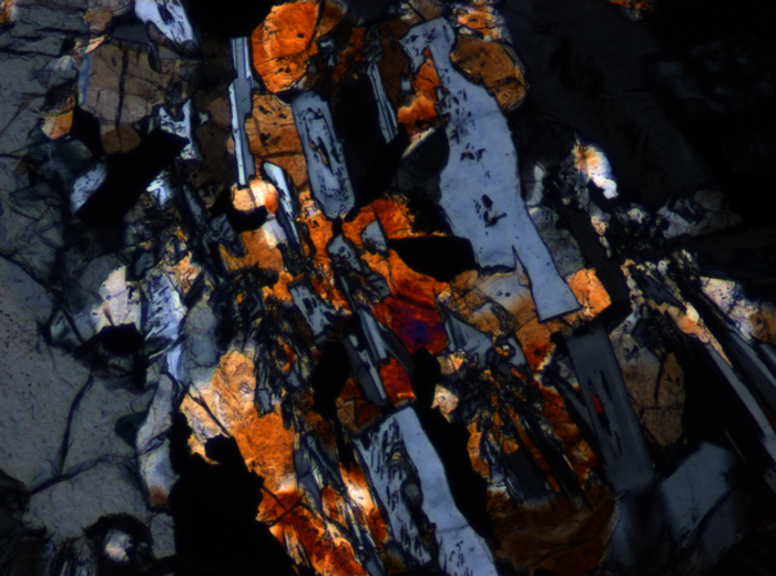 Thin Section Photograph of Apollo 12 Sample 12017,22 in Cross-Polarized Light at 10x Magnification and 0.7 mm Field of View (View #1)