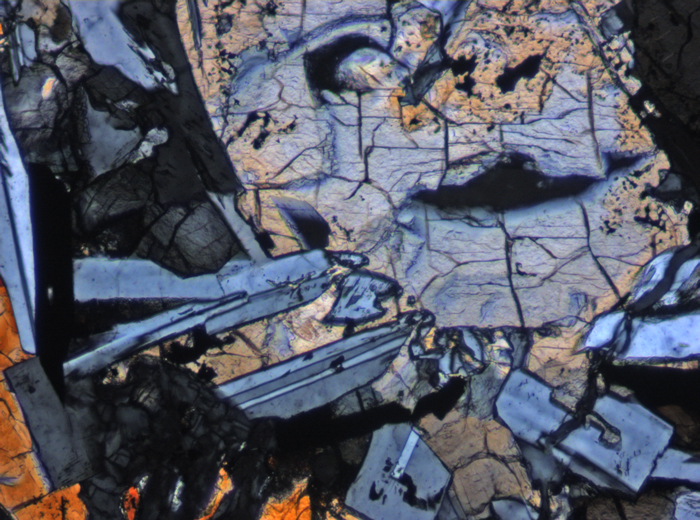Thin Section Photograph of Apollo 12 Sample 12017,22 in Cross-Polarized Light at 10x Magnification and 0.7 mm Field of View (View #5)