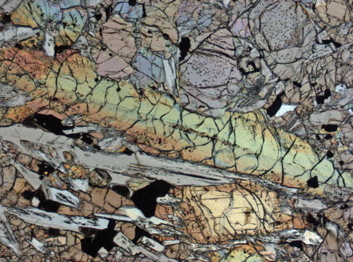 Thin Section Photograph of Apollo 12 Sample 12018,6 in Plane-Polarized Light at 2.5x Magnification and 2.85 mm Field of View (View #2)