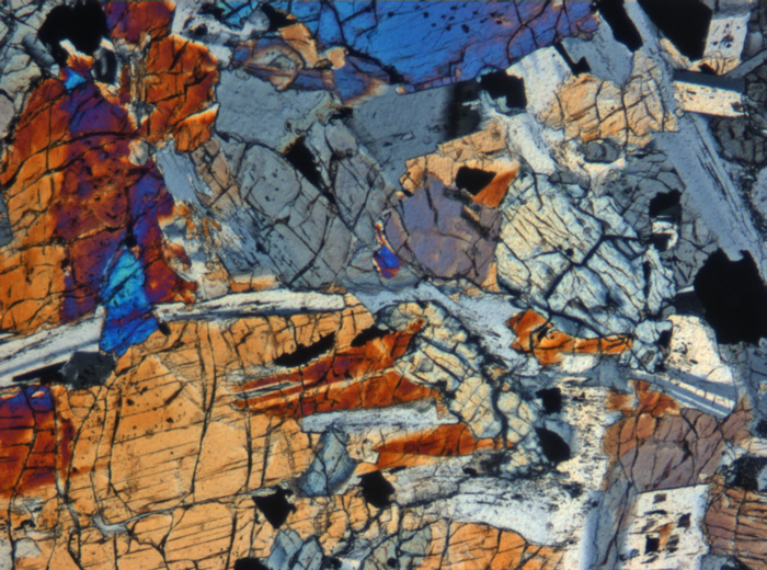 Thin Section Photograph of Apollo 12 Sample 12018,6 in Cross-Polarized Light at 5x Magnification and 1.4 mm Field of View (View #3)