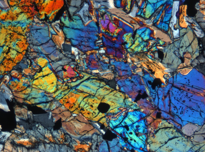 Thin Section Photograph of Apollo 12 Sample 12018,6 in Cross-Polarized Light at 5x Magnification and 1.4 mm Field of View (View #4)