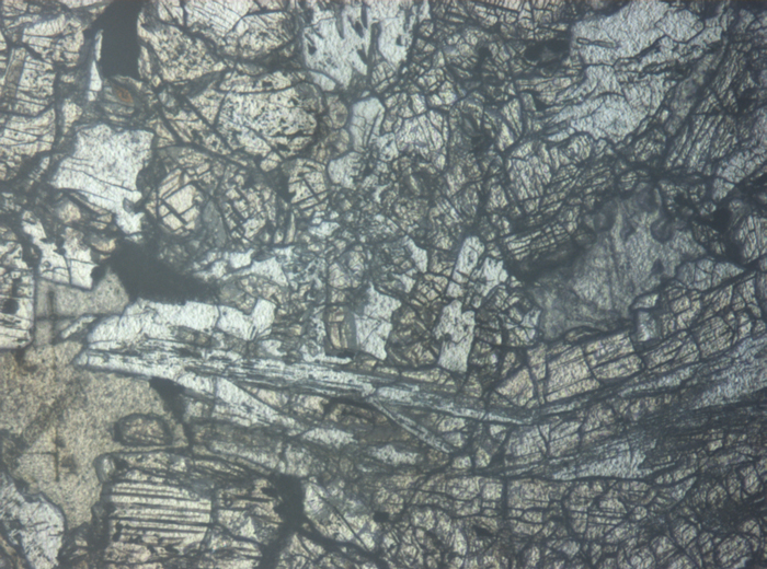 Thin Section Photograph of Apollo 12 Sample 12018,6 in Reflected Light at 5x Magnification and 1.4 mm Field of View (View #5)