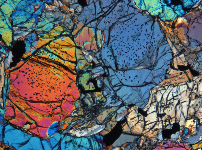 Thin Section Photograph of Apollo 12 Sample 12018,6 in Cross-Polarized Light at 5x Magnification and 1.4 mm Field of View (View #6)