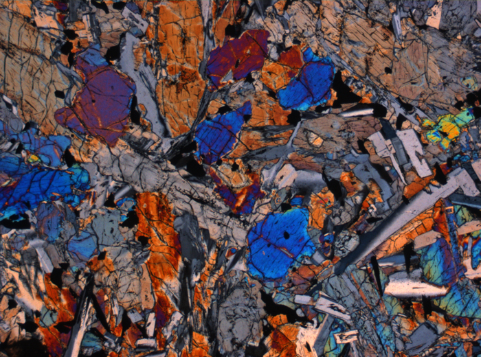 Thin Section Photograph of Apollo 12 Sample 12020,8 in Cross-Polarized Light at 2.5x Magnification and 2.85 mm Field of View (View #1)