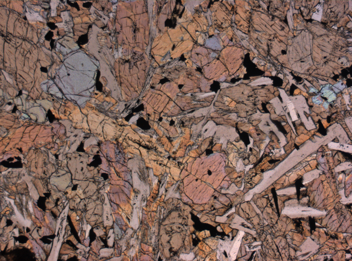 Thin Section Photograph of Apollo 12 Sample 12020,8 in Plane-Polarized Light at 2.5x Magnification and 2.85 mm Field of View (View #1)