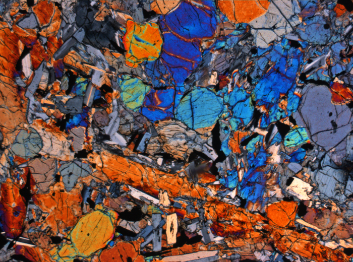 Thin Section Photograph of Apollo 12 Sample 12020,8 in Cross-Polarized Light at 2.5x Magnification and 2.85 mm Field of View (View #2)