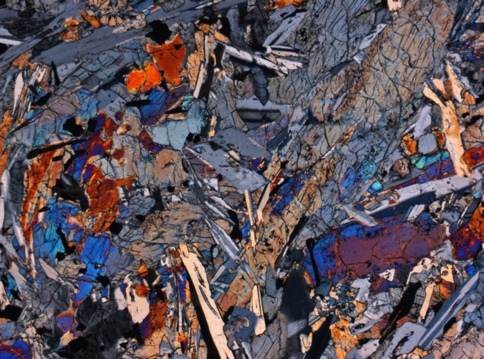 Thin Section Photograph of Apollo 12 Sample 12020,8 in Cross-Polarized Light at 2.5x Magnification and 2.85 mm Field of View (View #3)