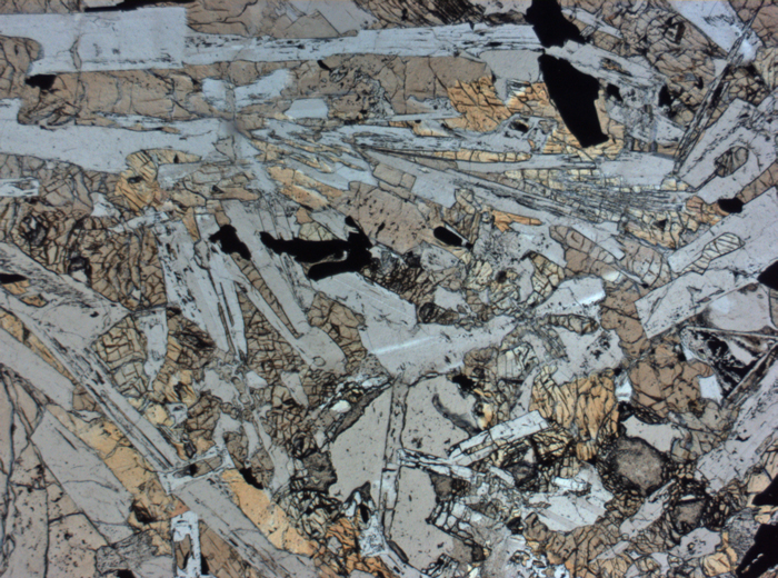 Thin Section Photograph of Apollo 12 Sample 12021,2 in Plane-Polarized Light at 2.5x Magnification and 2.85 mm Field of View (View #1)