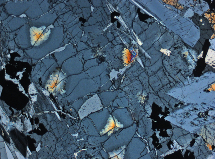 Thin Section Photograph of Apollo 12 Sample 12021,2 in Cross-Polarized Light at 2.5x Magnification and 2.85 mm Field of View (View #2)