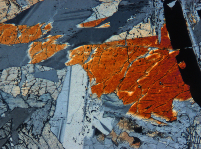 Thin Section Photograph of Apollo 12 Sample 12021,2 in Cross-Polarized Light at 5x Magnification and 1.4 mm Field of View (View #3)