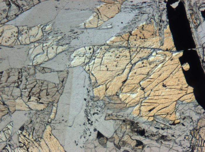 Thin Section Photograph of Apollo 12 Sample 12021,2 in Plane-Polarized Light at 5x Magnification and 1.4 mm Field of View (View #3)