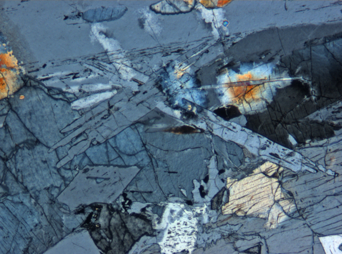 Thin Section Photograph of Apollo 12 Sample 12021,2 in Cross-Polarized Light at 5x Magnification and 1.4 mm Field of View (View #4)