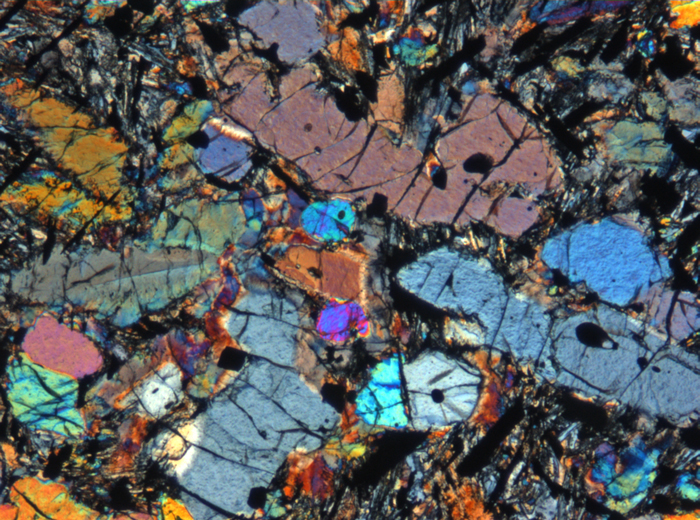 Thin Section Photograph of Apollo 12 Sample 12022,110 in Cross-Polarized Light at 5x Magnification and 1.4 mm Field of View (View #3)
