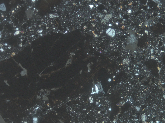 Thin Section Photograph of Apollo 12 Sample 12034,32 in Cross-Polarized Light at 5x Magnification and 2.3 mm Field of View (View #2)
