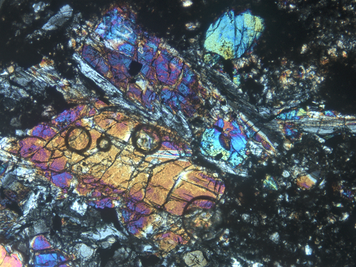 Thin Section Photograph of Apollo 12 Sample 12034,32 in Cross-Polarized Light at 10x Magnification and 1.15 mm Field of View (View #3)