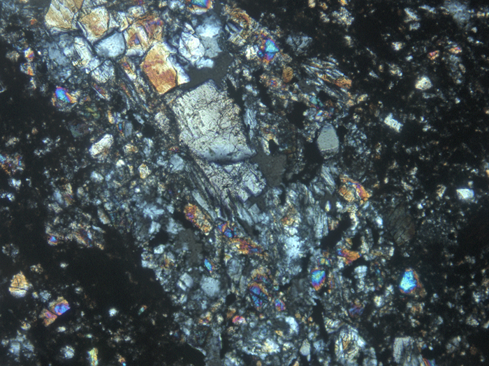 Thin Section Photograph of Apollo 12 Sample 12034,32 in Cross-Polarized Light at 10x Magnification and 1.15 mm Field of View (View #4)