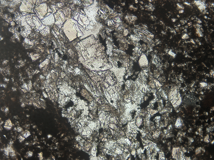 Thin Section Photograph of Apollo 12 Sample 12034,32 in Plane-Polarized Light at 10x Magnification and 1.15 mm Field of View (View #4)