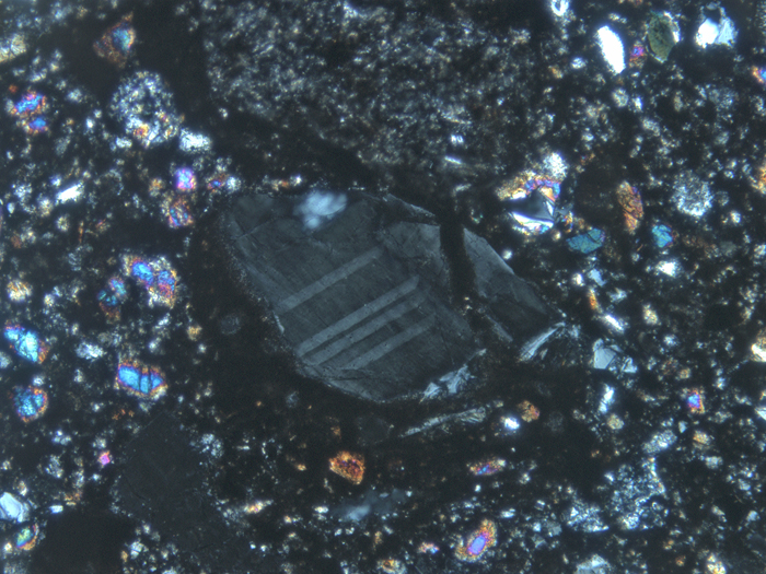 Thin Section Photograph of Apollo 12 Sample 12034,32 in Cross-Polarized Light at 10x Magnification and 1.15 mm Field of View (View #5)