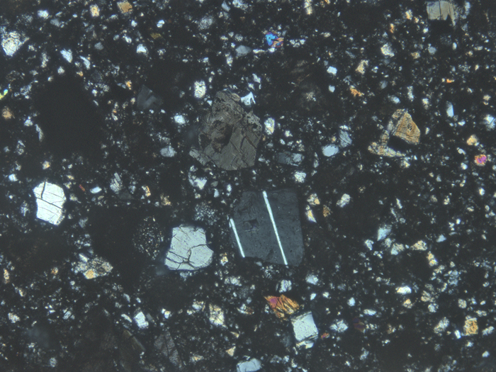 Thin Section Photograph of Apollo 12 Sample 12034,32 in Cross-Polarized Light at 10x Magnification and 1.15 mm Field of View (View #6)