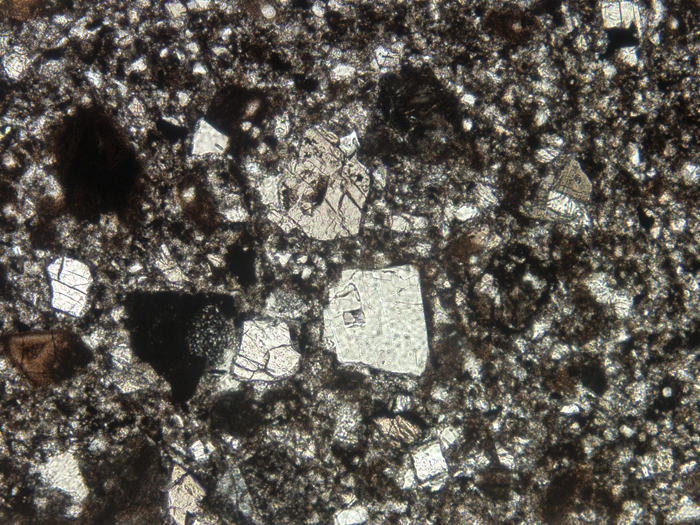 Thin Section Photograph of Apollo 12 Sample 12034,32 in Plane-Polarized Light at 10x Magnification and 1.15 mm Field of View (View #6)
