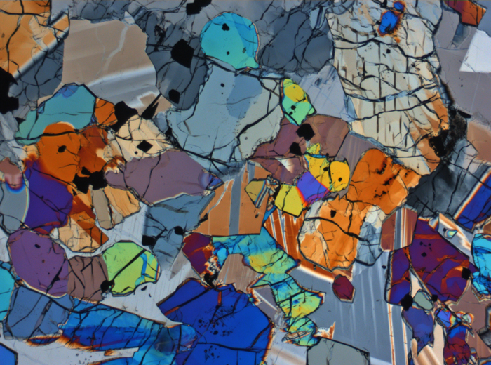Thin Section Photograph of Apollo 12 Sample 12035,62 in Cross-Polarized Light at 2.5x Magnification and 2.85 mm Field of View (View #2)