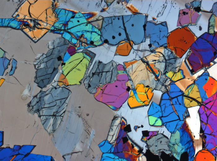 Thin Section Photograph of Apollo 12 Sample 12035,62 in Cross-Polarized Light at 2.5x Magnification and 2.85 mm Field of View (View #3)