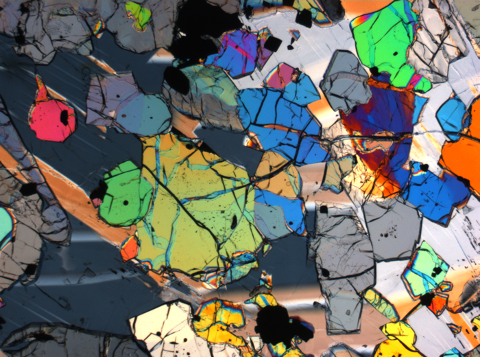 Thin Section Photograph of Apollo 12 Sample 12035,62 in Cross-Polarized Light at 2.5x Magnification and 2.85 mm Field of View (View #2)