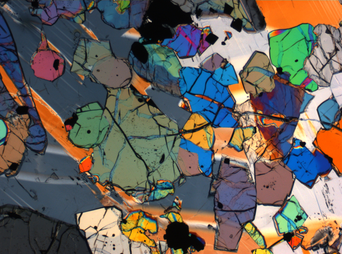 Thin Section Photograph of Apollo 12 Sample 12035,62 in Cross-Polarized Light at 2.5x Magnification and 2.85 mm Field of View (View #4)