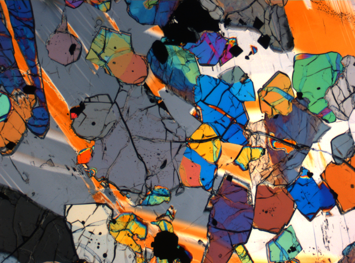 Thin Section Photograph of Apollo 12 Sample 12035,62 in Cross-Polarized Light at 2.5x Magnification and 2.85 mm Field of View (View #6)