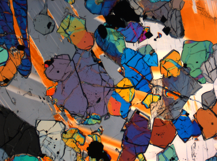 Thin Section Photograph of Apollo 12 Sample 12035,62 in Cross-Polarized Light at 2.5x Magnification and 2.85 mm Field of View (View #7)