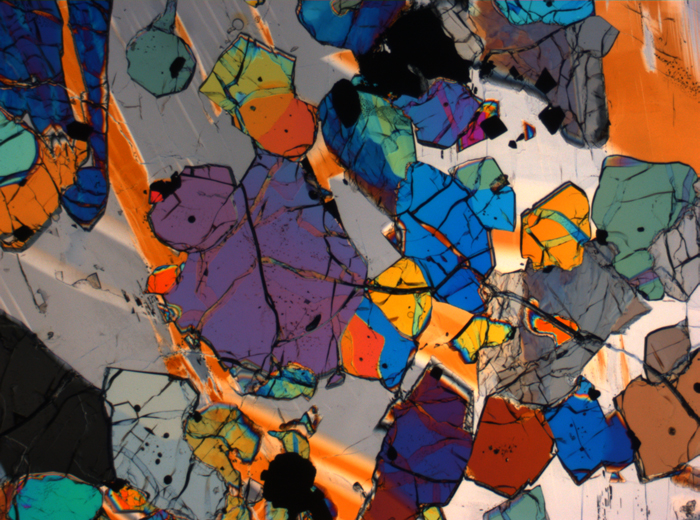 Thin Section Photograph of Apollo 12 Sample 12035,62 in Cross-Polarized Light at 2.5x Magnification and 2.85 mm Field of View (View #8)