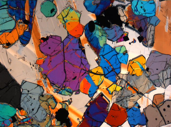 Thin Section Photograph of Apollo 12 Sample 12035,62 in Cross-Polarized Light at 2.5x Magnification and 2.85 mm Field of View (View #10)