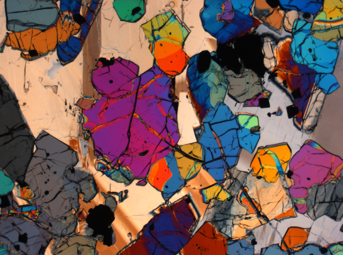 Thin Section Photograph of Apollo 12 Sample 12035,62 in Cross-Polarized Light at 2.5x Magnification and 2.85 mm Field of View (View #13)