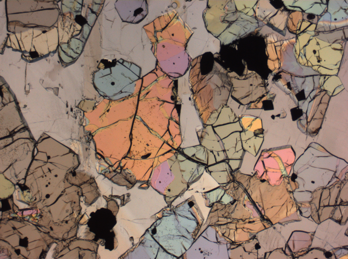 Thin Section Photograph of Apollo 12 Sample 12035,62 in Plane-Polarized Light at 2.5x Magnification and 2.85 mm Field of View (View #13)