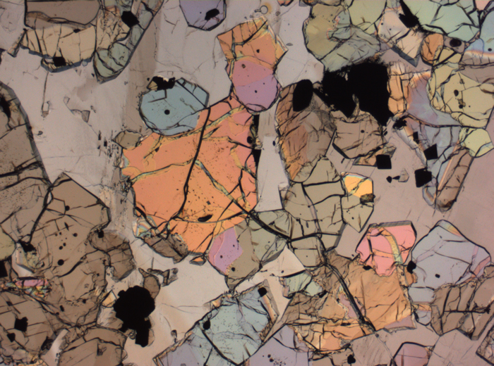 Thin Section Photograph of Apollo 12 Sample 12035,62 in Plane-Polarized Light at 2.5x Magnification and 2.85 mm Field of View (View #14)