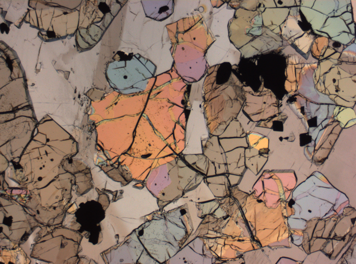 Thin Section Photograph of Apollo 12 Sample 12035,62 in Plane-Polarized Light at 2.5x Magnification and 2.85 mm Field of View (View #15)