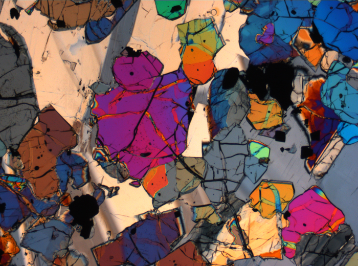 Thin Section Photograph of Apollo 12 Sample 12035,62 in Cross-Polarized Light at 2.5x Magnification and 2.85 mm Field of View (View #16)