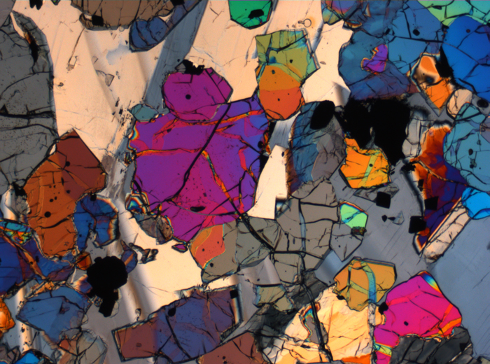 Thin Section Photograph of Apollo 12 Sample 12035,62 in Cross-Polarized Light at 2.5x Magnification and 2.85 mm Field of View (View #17)