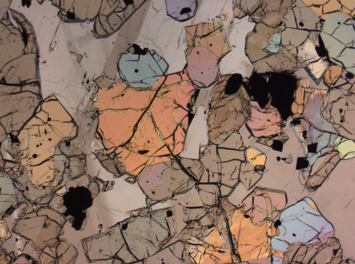 Thin Section Photograph of Apollo 12 Sample 12035,62 in Plane-Polarized Light at 2.5x Magnification and 2.85 mm Field of View (View #17)