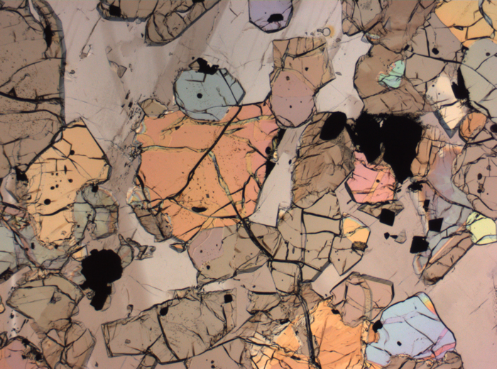 Thin Section Photograph of Apollo 12 Sample 12035,62 in Plane-Polarized Light at 2.5x Magnification and 2.85 mm Field of View (View #18)