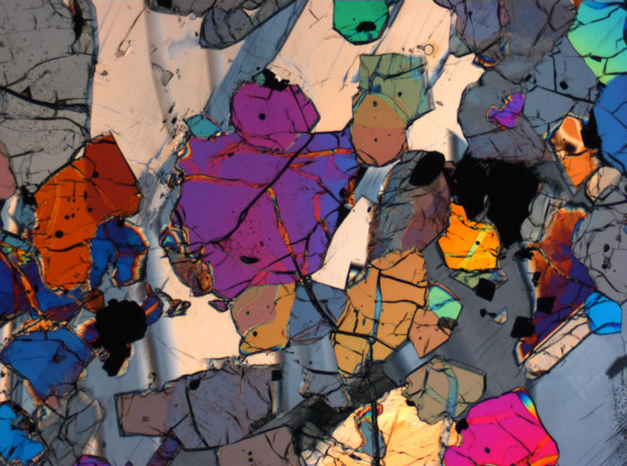 Thin Section Photograph of Apollo 12 Sample 12035,62 in Cross-Polarized Light at 2.5x Magnification and 2.85 mm Field of View (View #19)