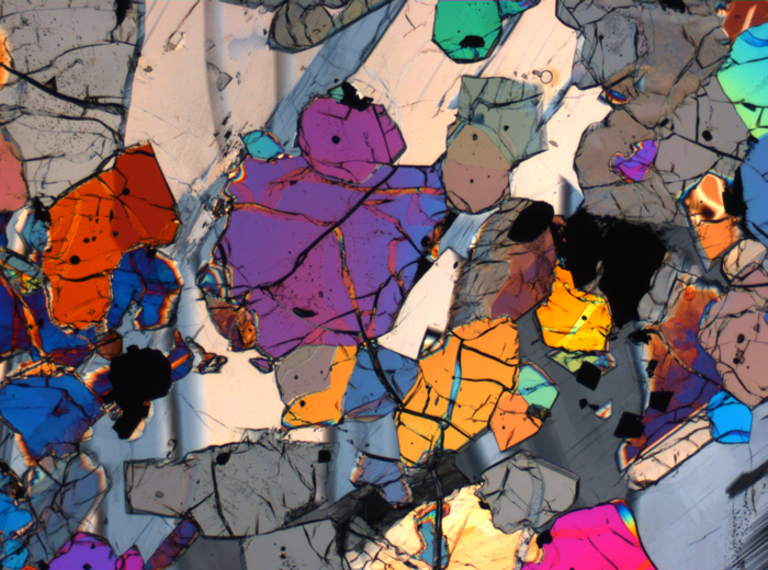 Thin Section Photograph of Apollo 12 Sample 12035,62 in Cross-Polarized Light at 2.5x Magnification and 2.85 mm Field of View (View #20)