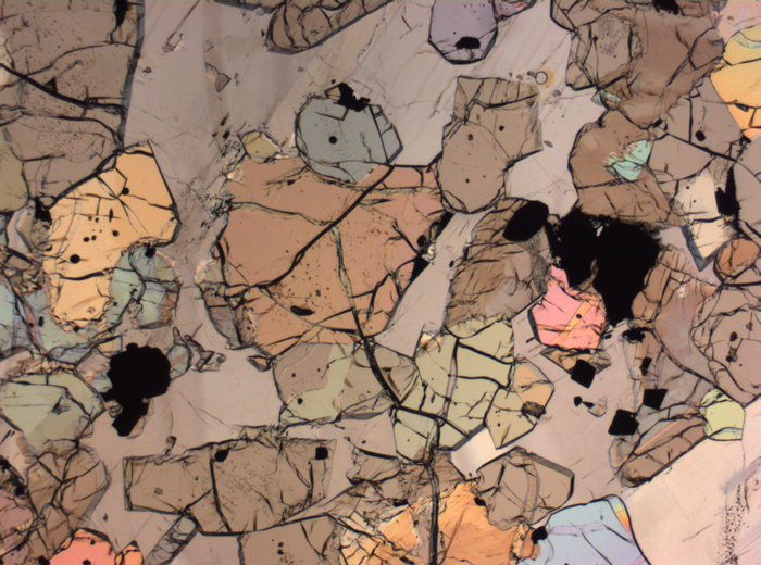 Thin Section Photograph of Apollo 12 Sample 12035,62 in Plane-Polarized Light at 2.5x Magnification and 2.85 mm Field of View (View #20)