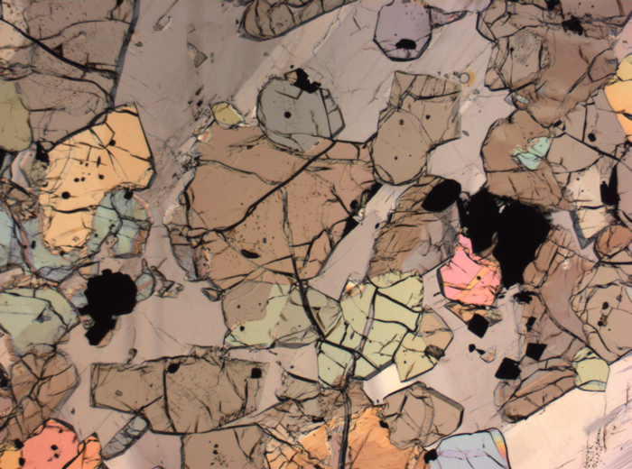 Thin Section Photograph of Apollo 12 Sample 12035,62 in Plane-Polarized Light at 2.5x Magnification and 2.85 mm Field of View (View #21)